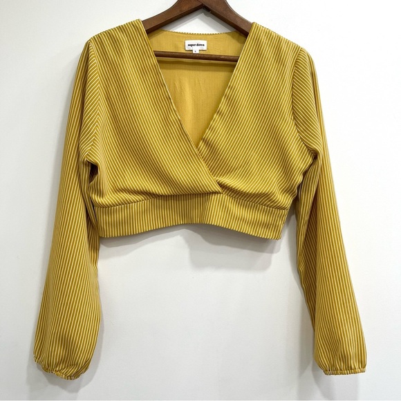 Revolve Superdown Cheyenne Crop Top Mustard Yellow Long Sleeve Large - Picture 3 of 9